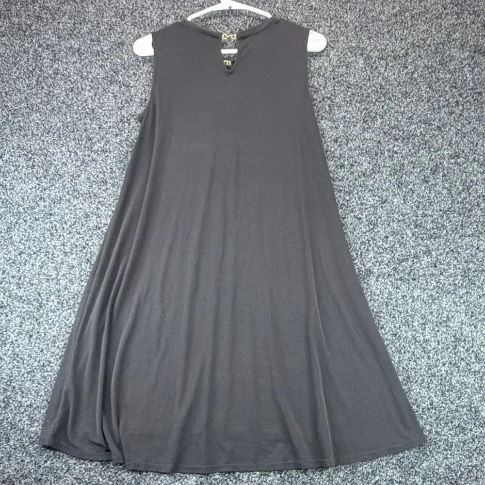 Calvin Klein Women's Black Knit V-Neck Sleeveless A-Line Chain Dress Size S